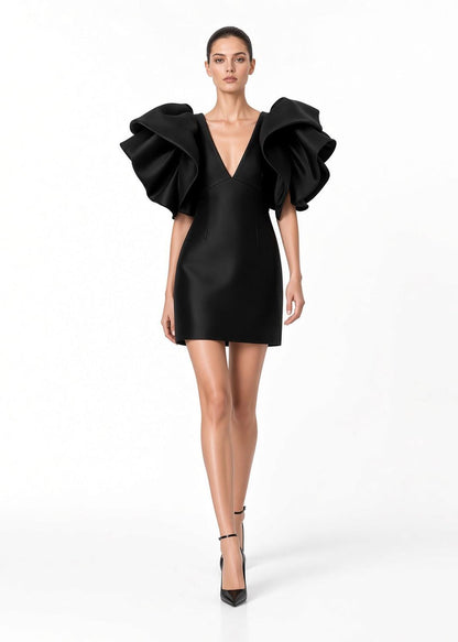 Large Rufflearm Mini Dress - Black