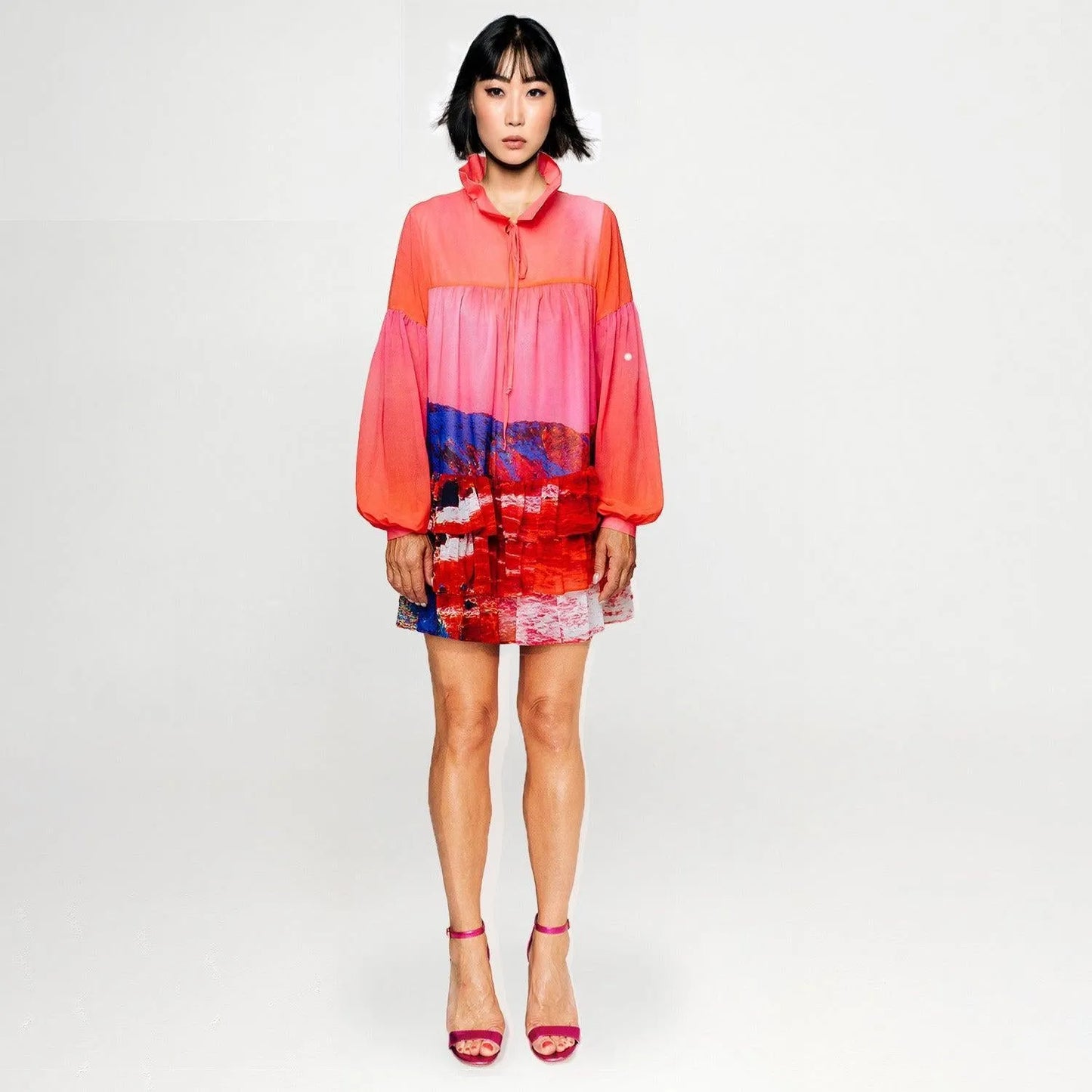 Mini Dress - Red Blue Landscape