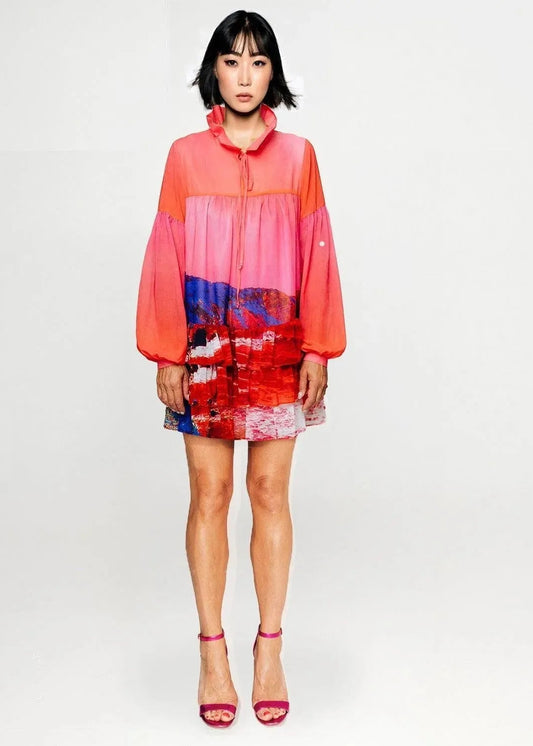 Mini Dress - Red Blue Landscape