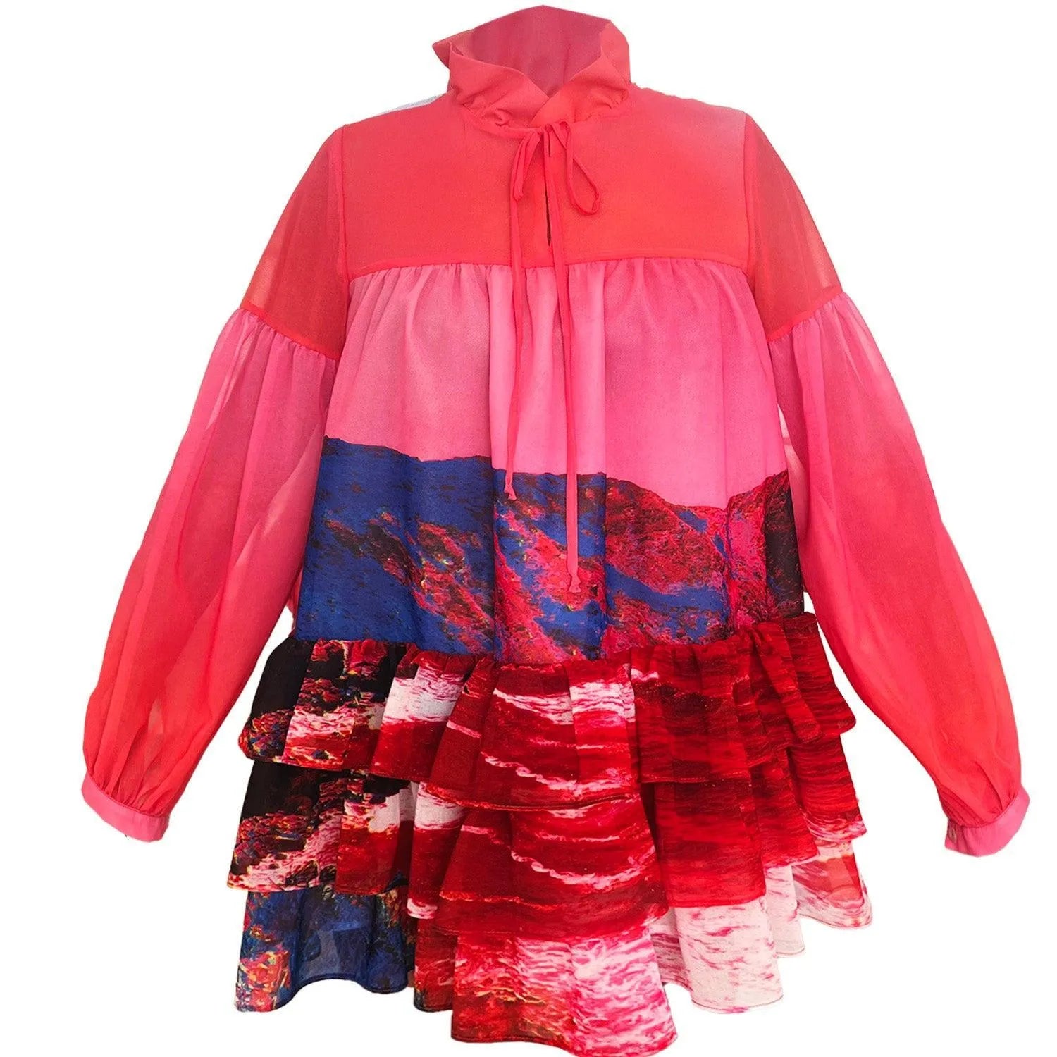 Mini Dress - Red Blue Landscape