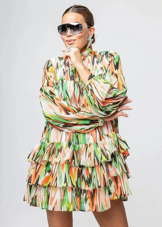 Mini Dress - Zigzag Green Orange