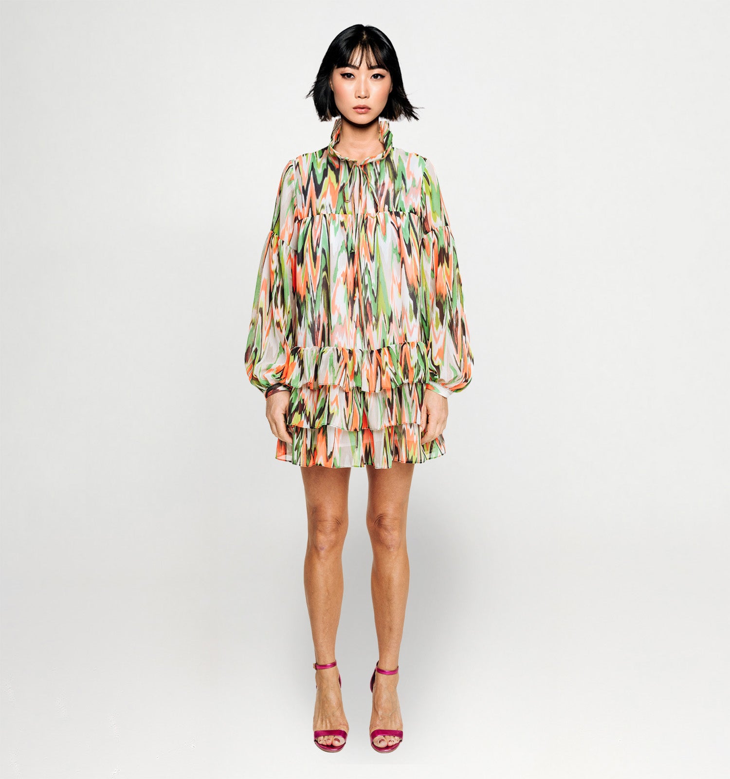 Mini Dress - Zigzag Green Orange