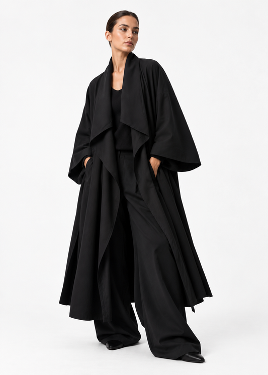 Oversized Graphic Kimono Coat – Black