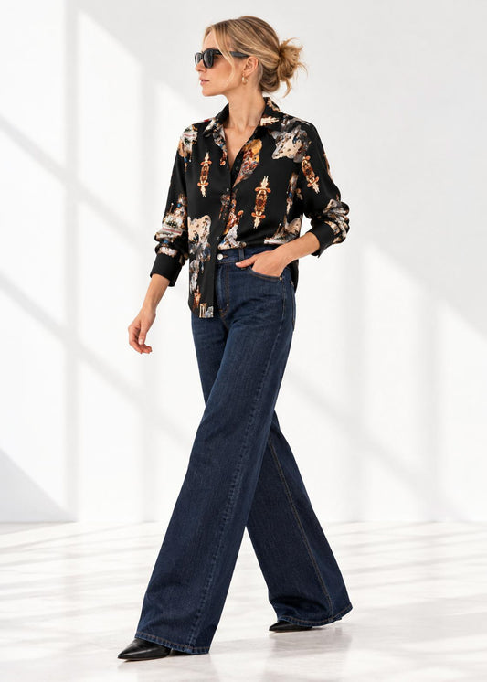 Bedruckte Viskosebluse – Sicily Schwarz