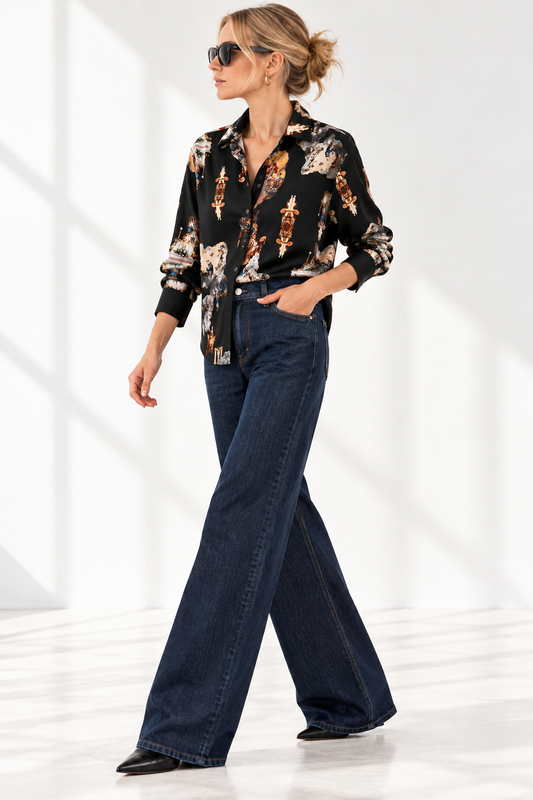 Printed Viscose Shirt – Sicily Black