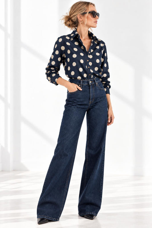 Bedruckte denimbluse – Dot
