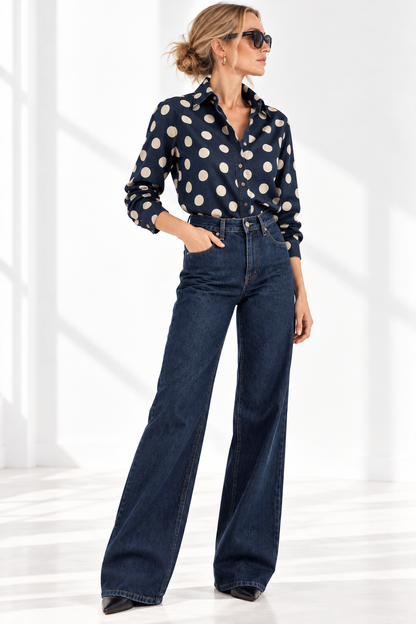 Mønstret denimkjorte – dot