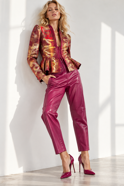 Hand-Painted Lamb Nappa Leather Set – Gold Neon Pink