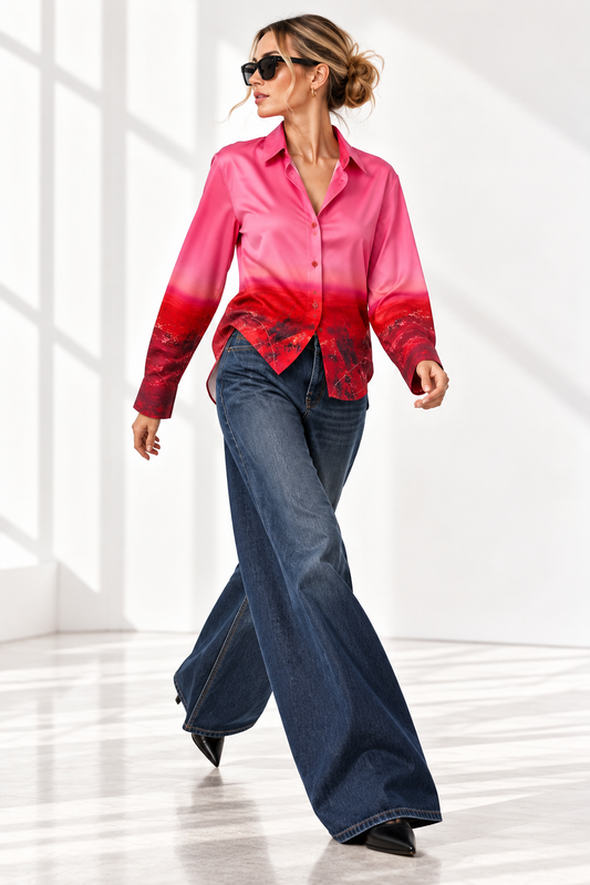 Printed Viscose Shirt – Pink Landscape