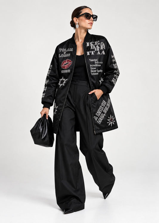 Festive Occasion Coat - Black with Swarovski Details