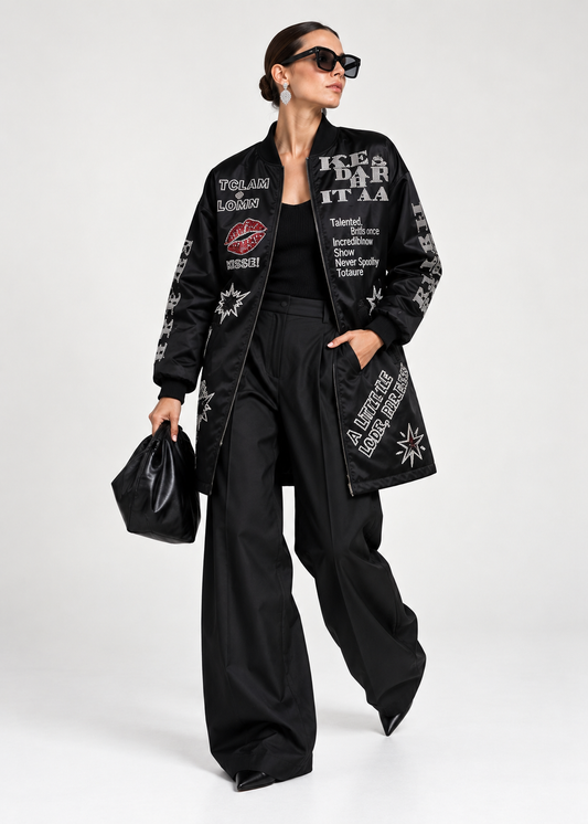 Festive Occasion Coat - Black with Swarovski Details