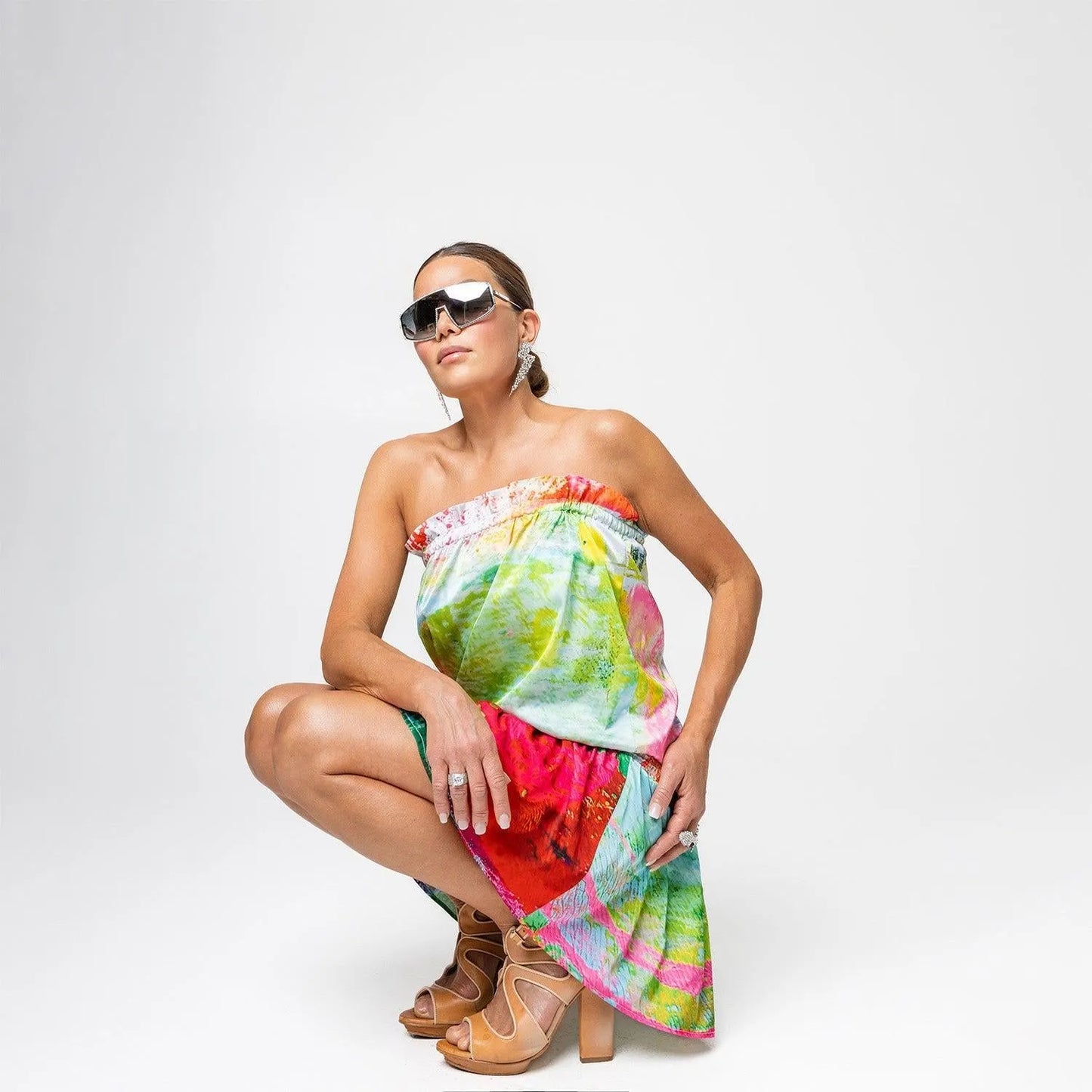 Mother pink green beach mini dress printed