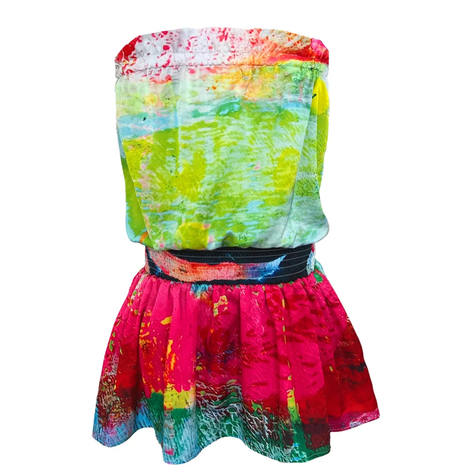 Mother pink green beach mini dress printed