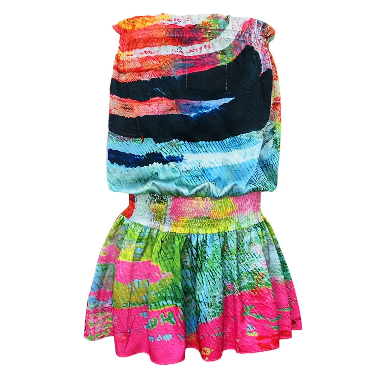 Mother pink green beach mini dress printed