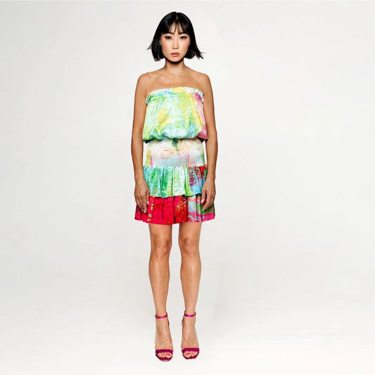 Mother pink green beach mini dress printed