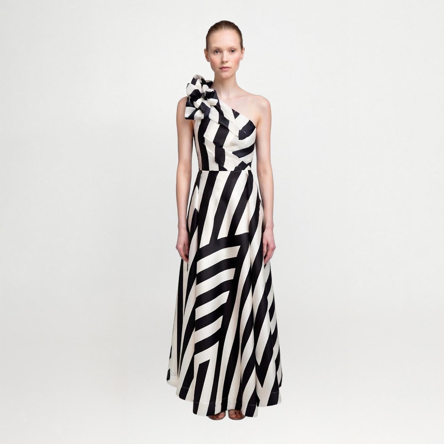 One Shoulder Statement Gown – Black & White