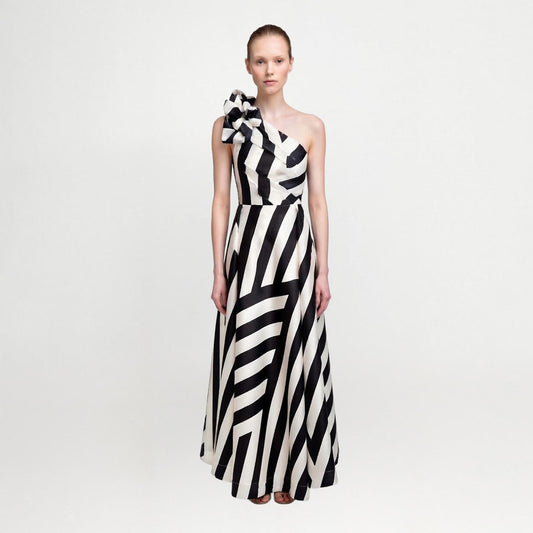 One Shoulder Statement Gown – Black & White