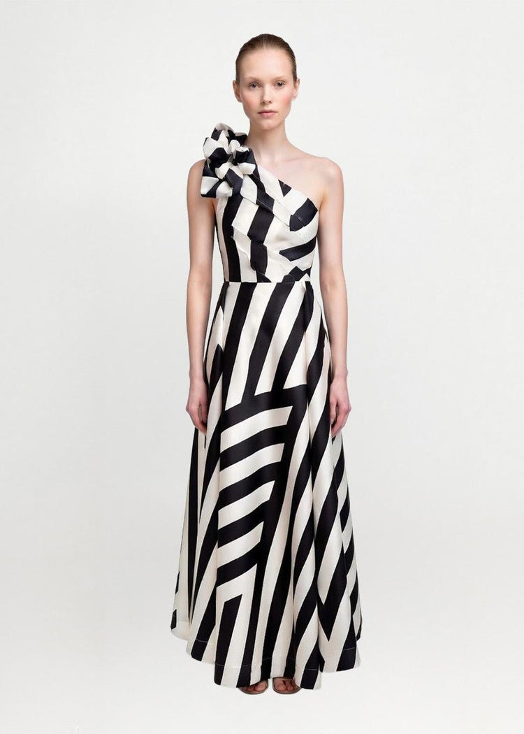 One Shoulder Statement Gown – Black & White