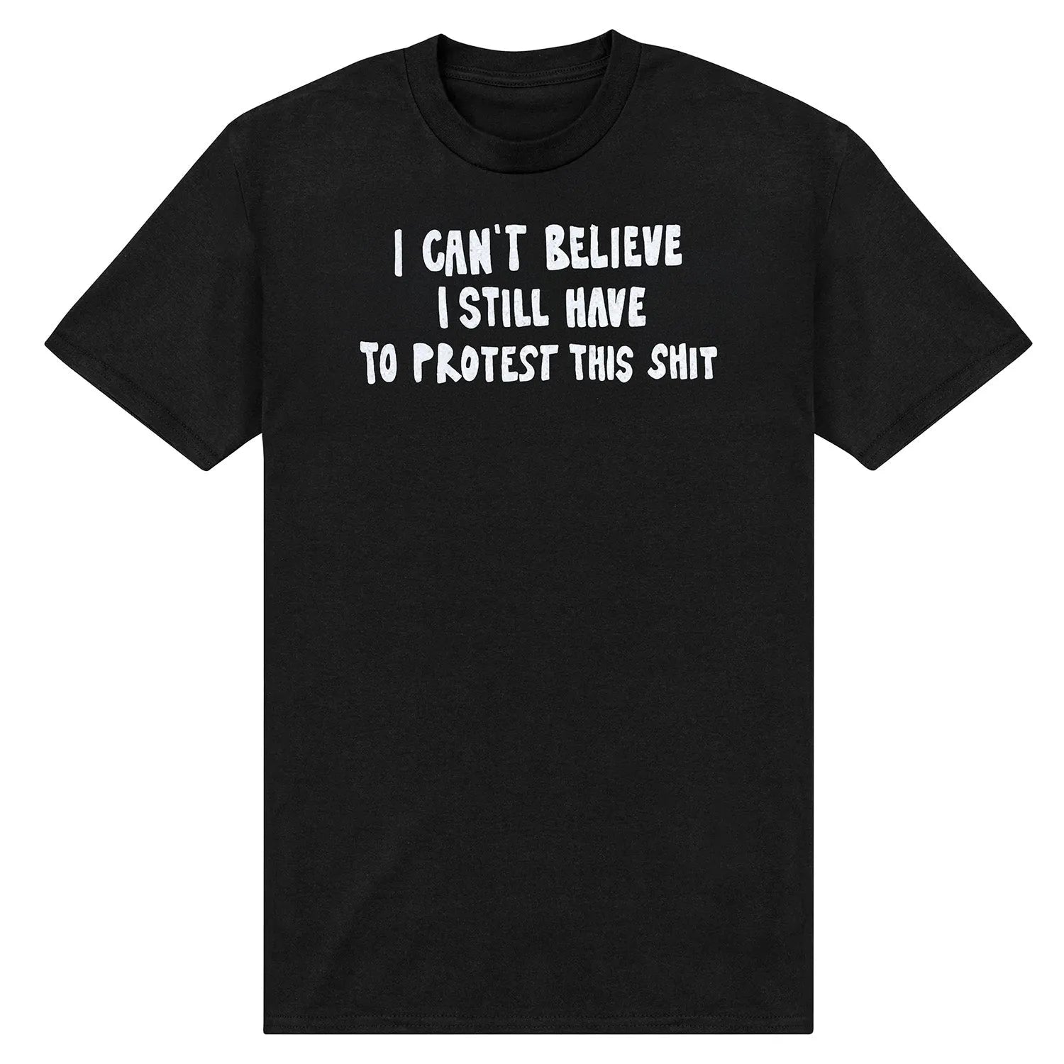 Printed on rescued stock black T-shirt "I can´t believe