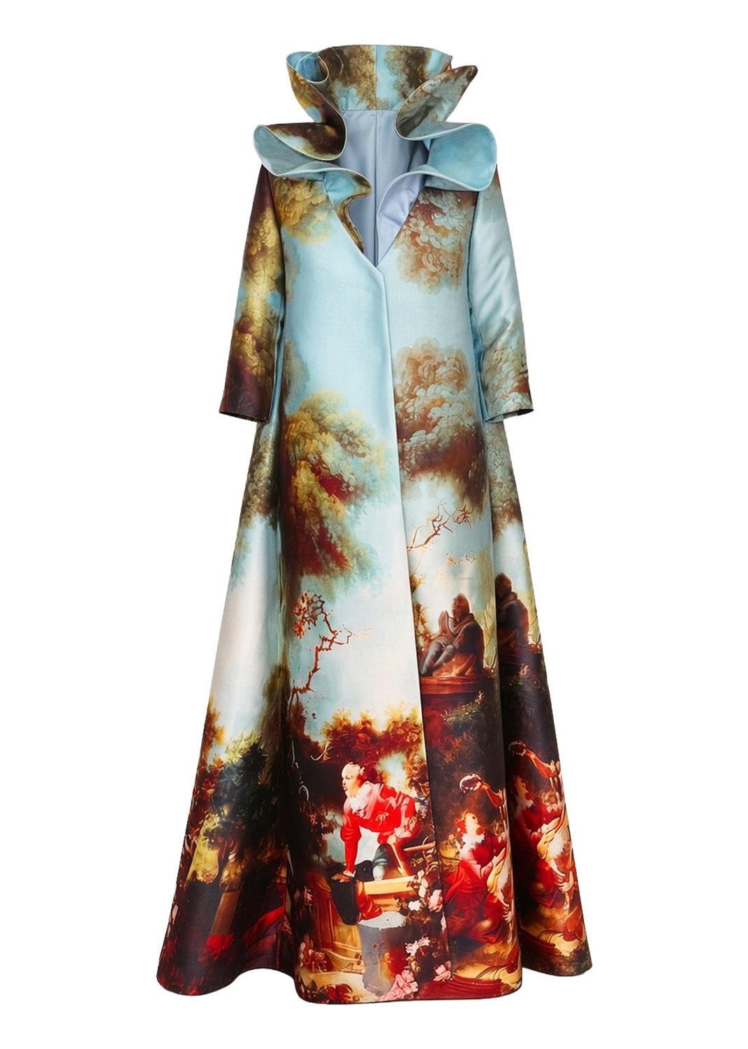 Royal Garden Long Coat – Sculptural Collar