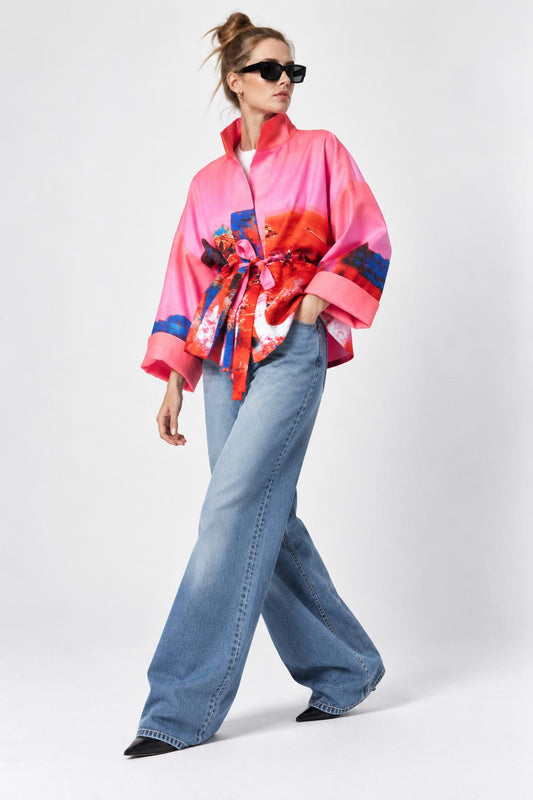 Square Boxy Jacket - Red blue landscape