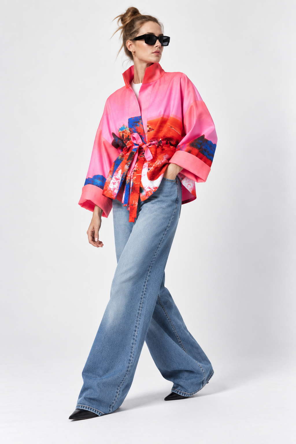 Square Boxy Jacket - Red blue landscape