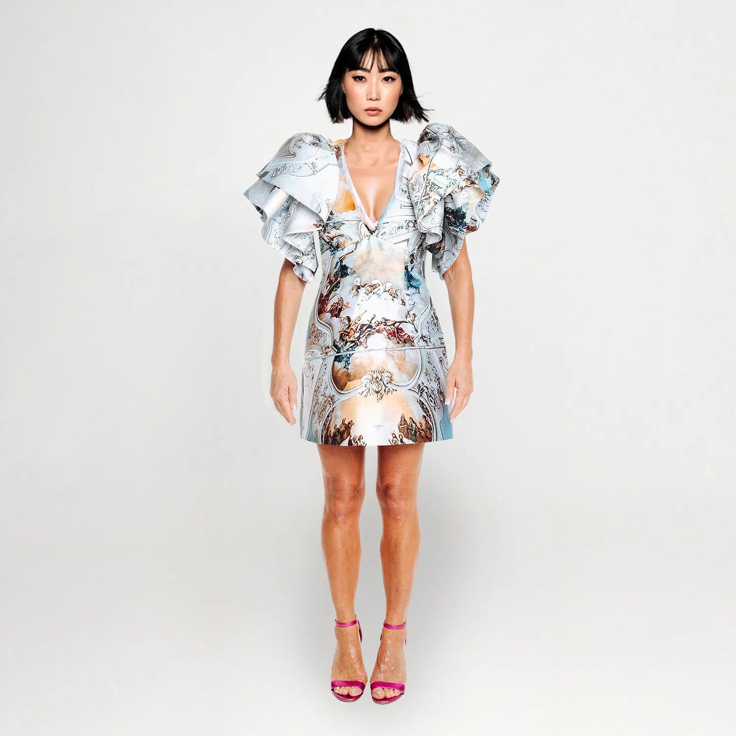 Royal Big puffarm mini dress sicily jubilee printed