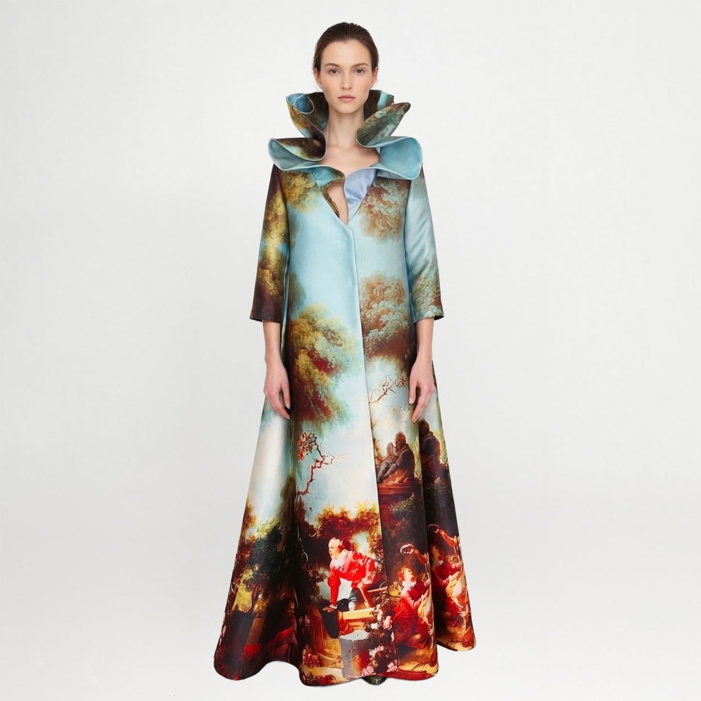 Royal Print Long Coat – Sculptural Collar | maxjenny!