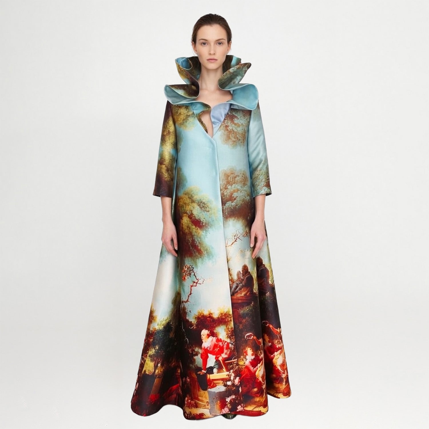 Royal Print Long Coat – Sculptural Collar | maxjenny!