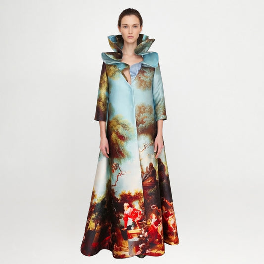 Royal Print Long Coat – Sculptural Collar | maxjenny!