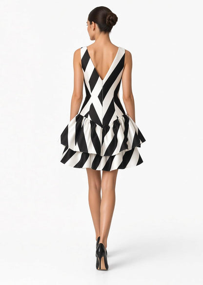 Ruffle Mini Dress – Black & White | maxjenny!