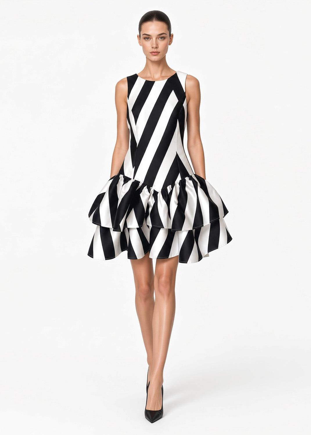 Ruffle Mini Dress – Black & White | maxjenny!