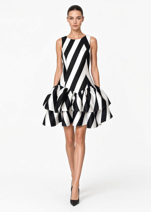 Ruffle Mini Dress – Black & White | maxjenny!