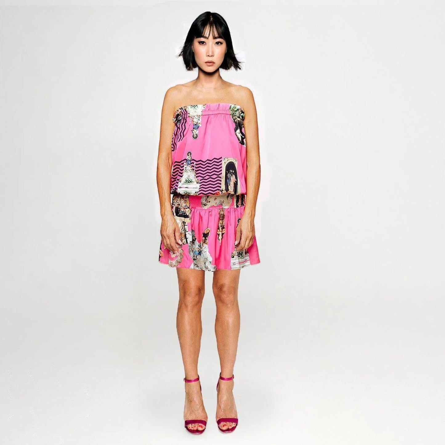 SALE Sicily neon pink sun mini beach dress printed