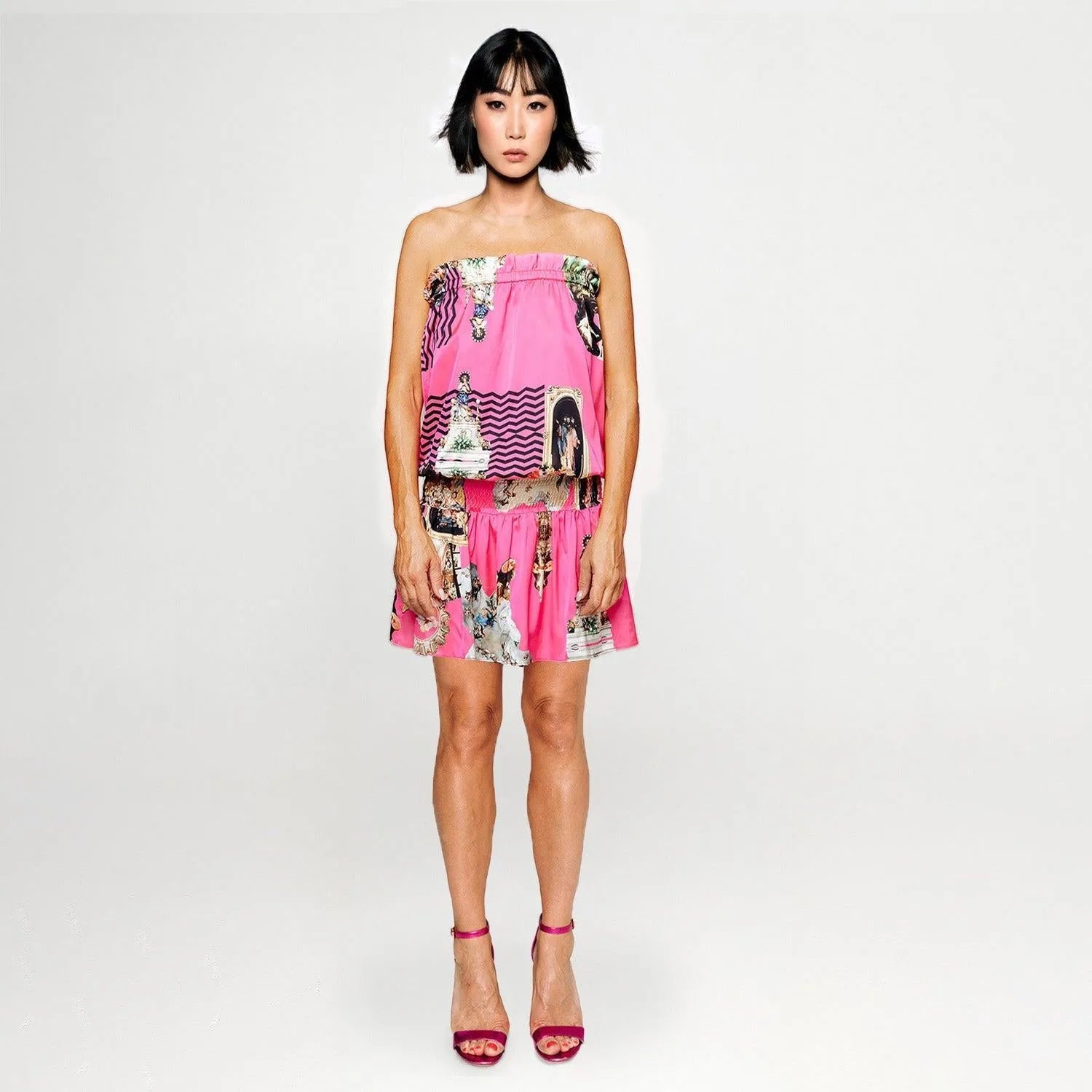 SALE Sicily neon pink sun mini beach dress printed