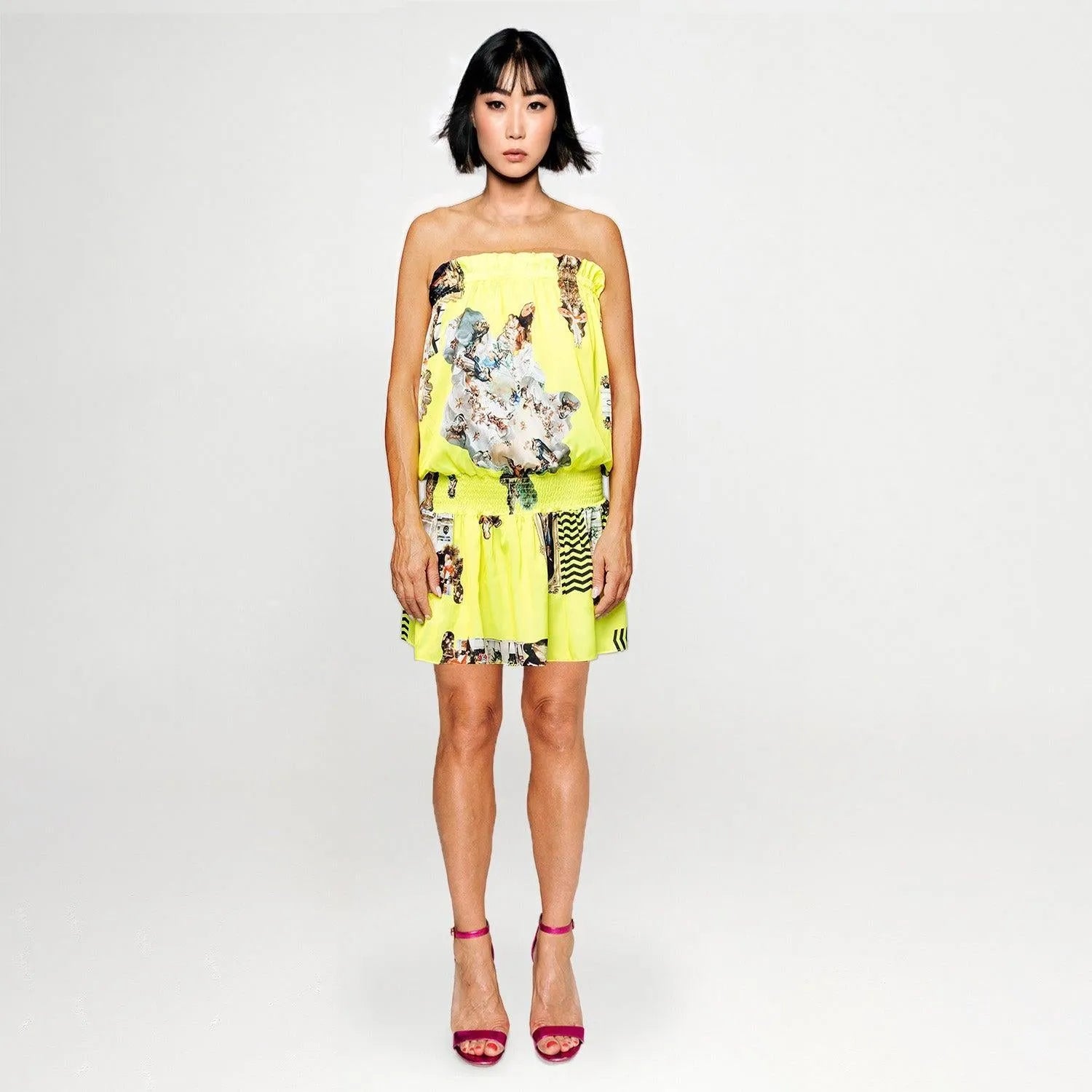 SALE Sicily neon yellow sun mini beach dress printed