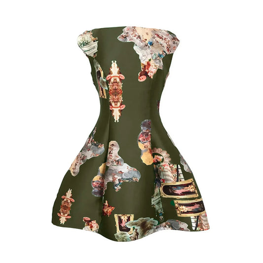 SALE Sicily olive green dress printed short