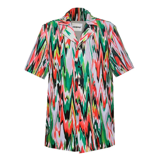 SALE Straight shirt in zigzag green orange print