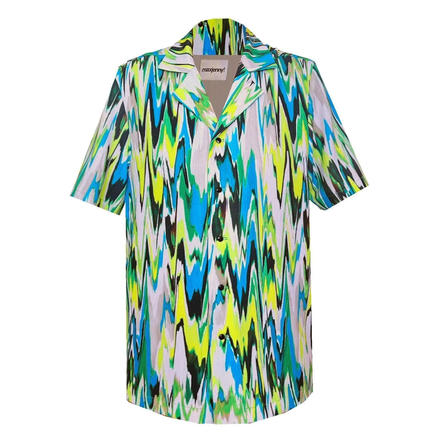 SALE Straight shirt in zigzag green turquise print