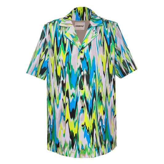 SALE Straight shirt in zigzag green turquise print