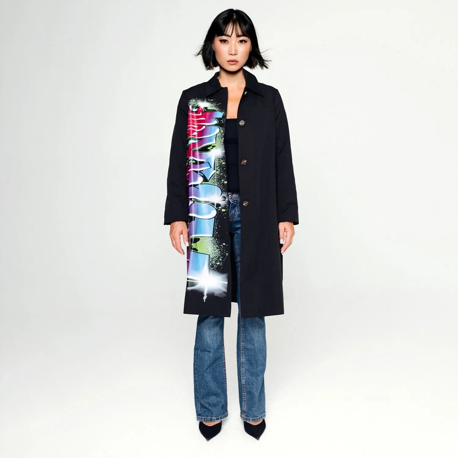 SALE The worlds coolest trenchcoat black with a twist printed
