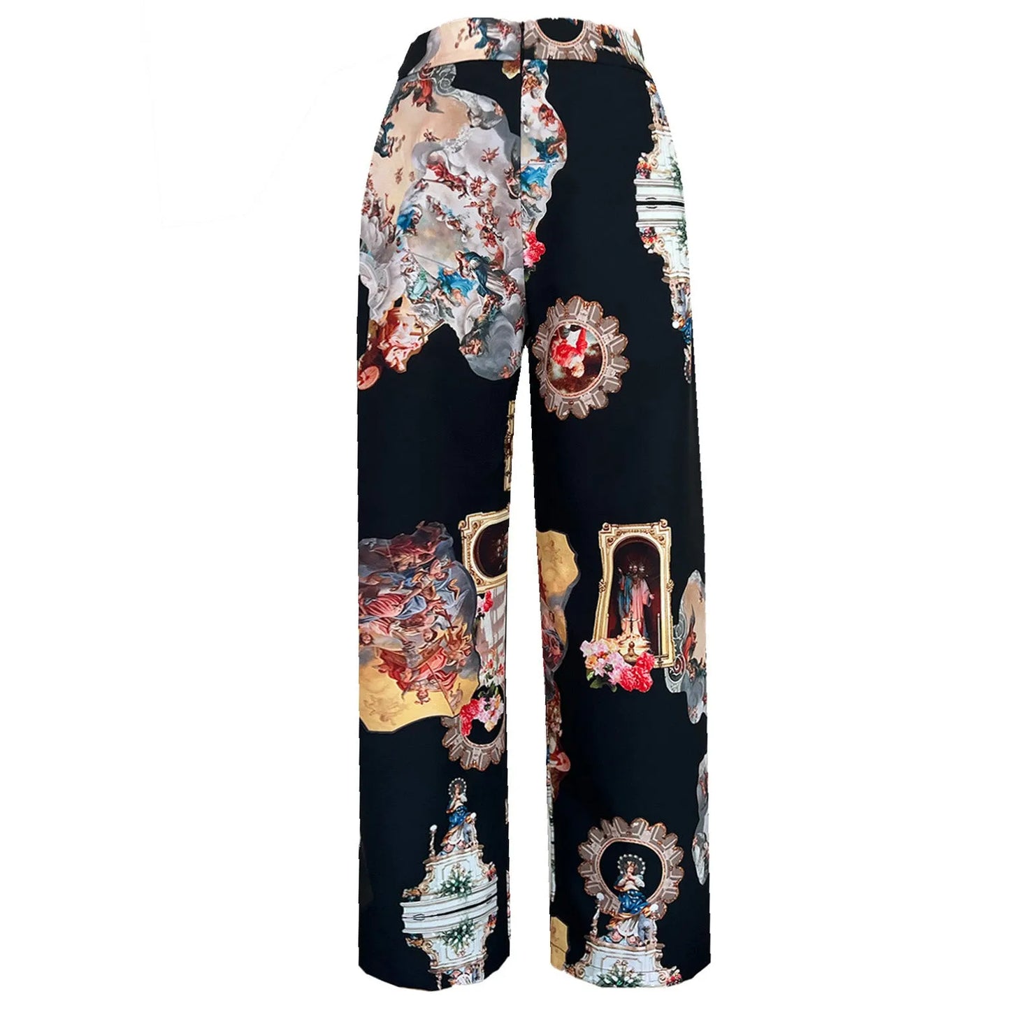 SALE Wide straight pants black sicily printed