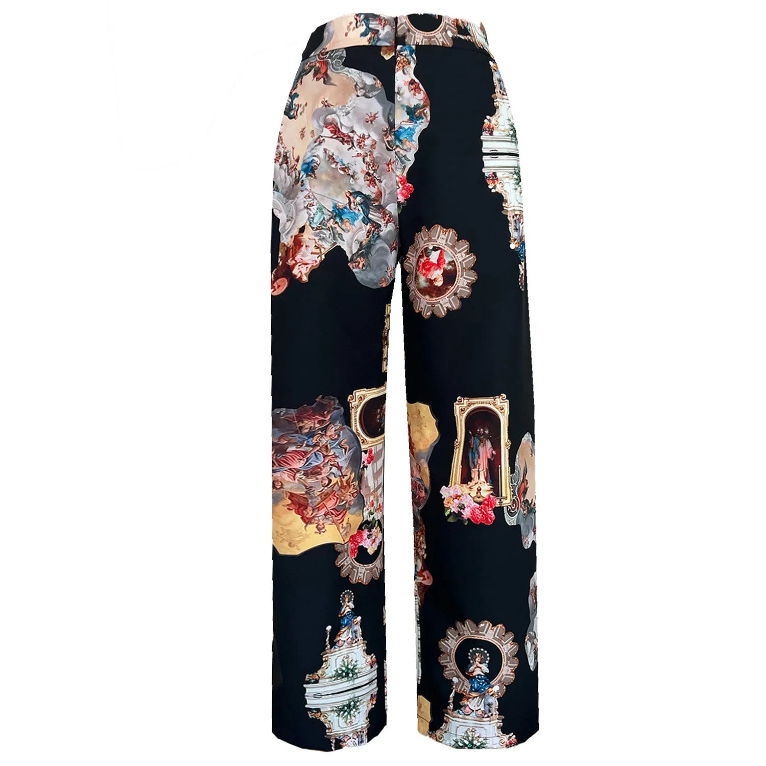 SALE Wide straight pants black sicily printed