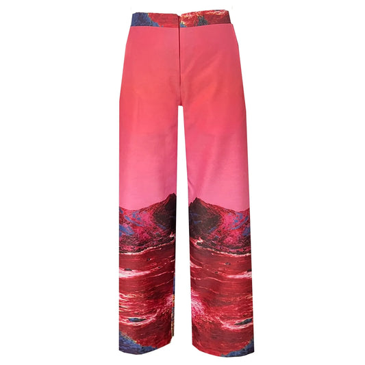 SALE Wide straight pants printed red blue