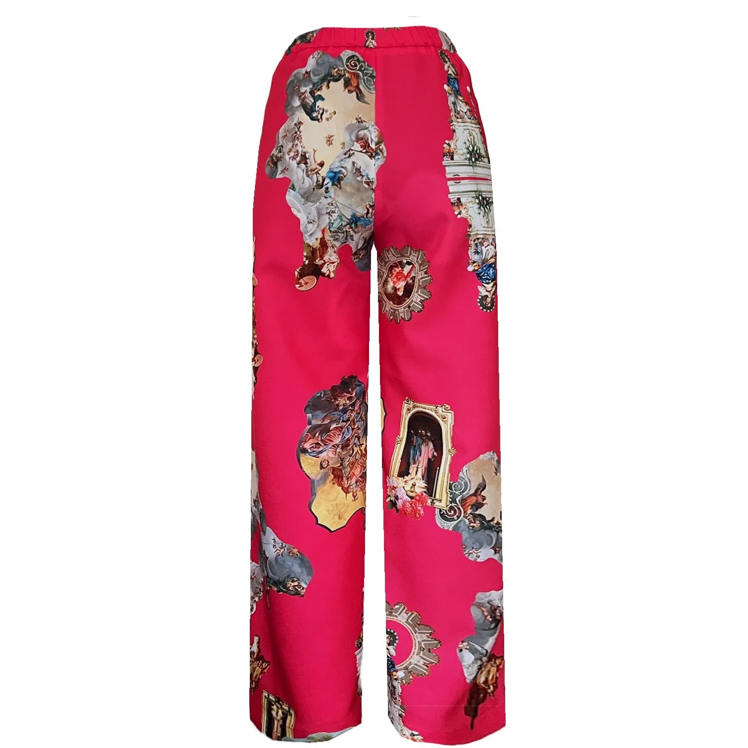 SALE Wide straight pants strong pink sicily printed