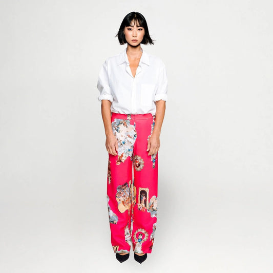 SALE Wide straight pants strong pink sicily printed