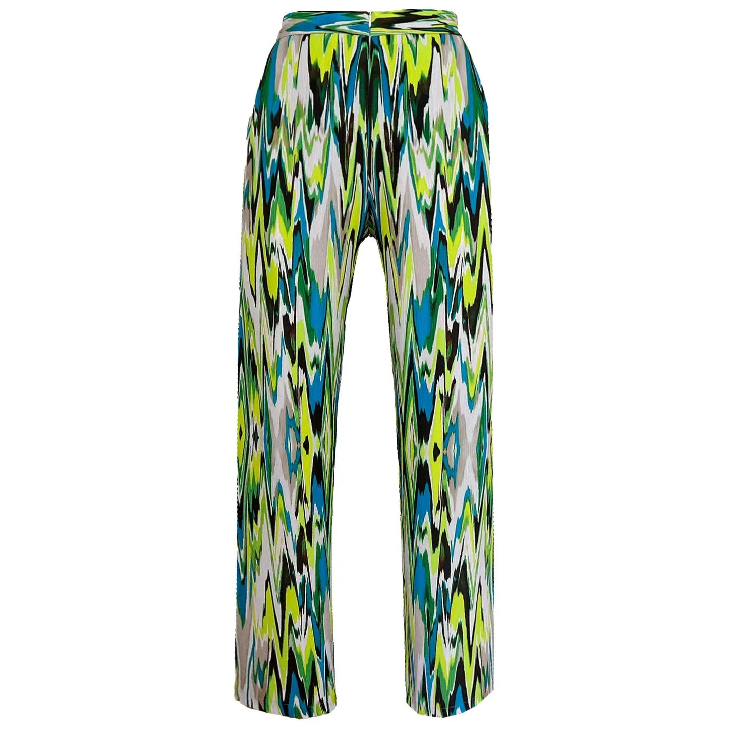 SALE Wide straight pants zigzag lime turquise printed