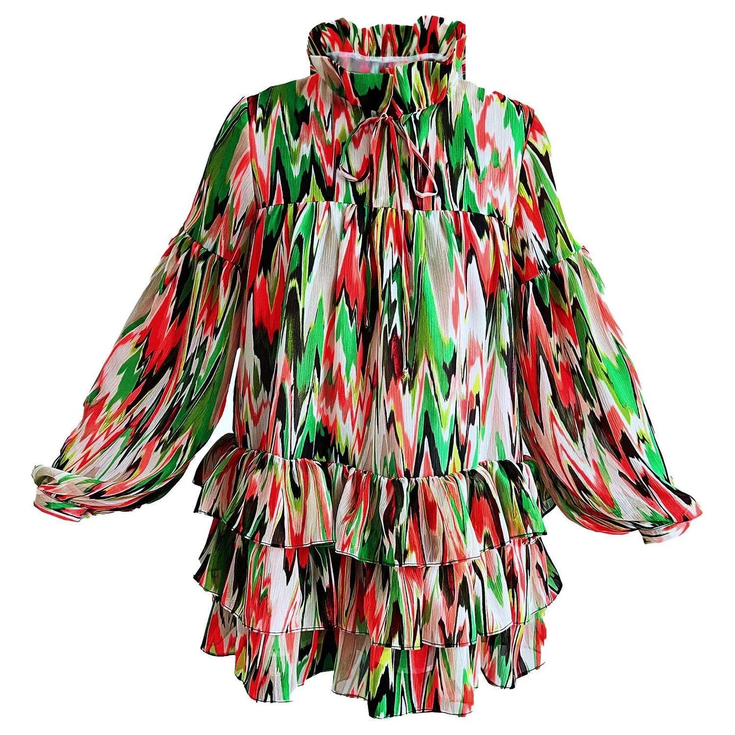 SALE Zigzag greenish iris mini dress printed chiffong