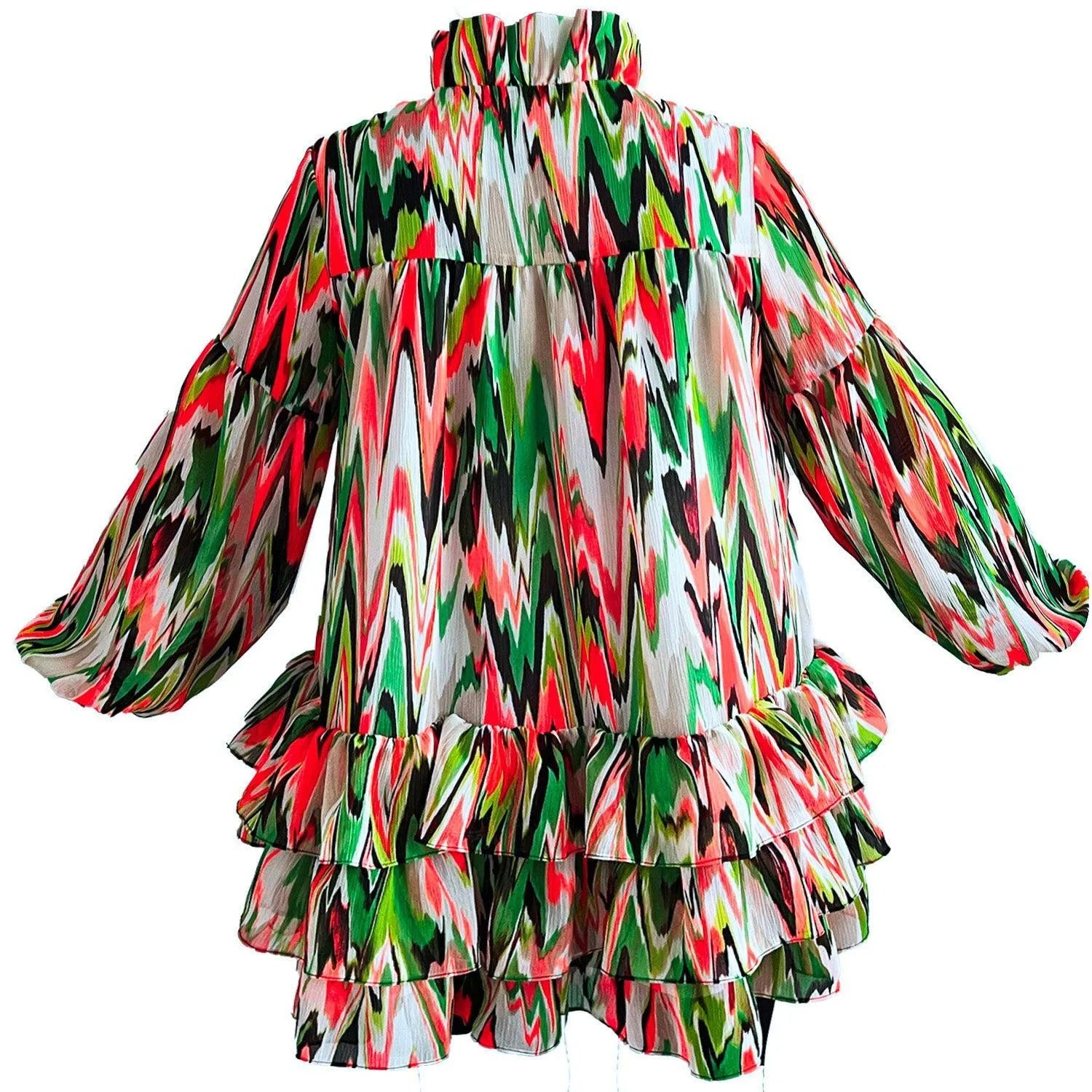 SALE Zigzag greenish iris mini dress printed chiffong