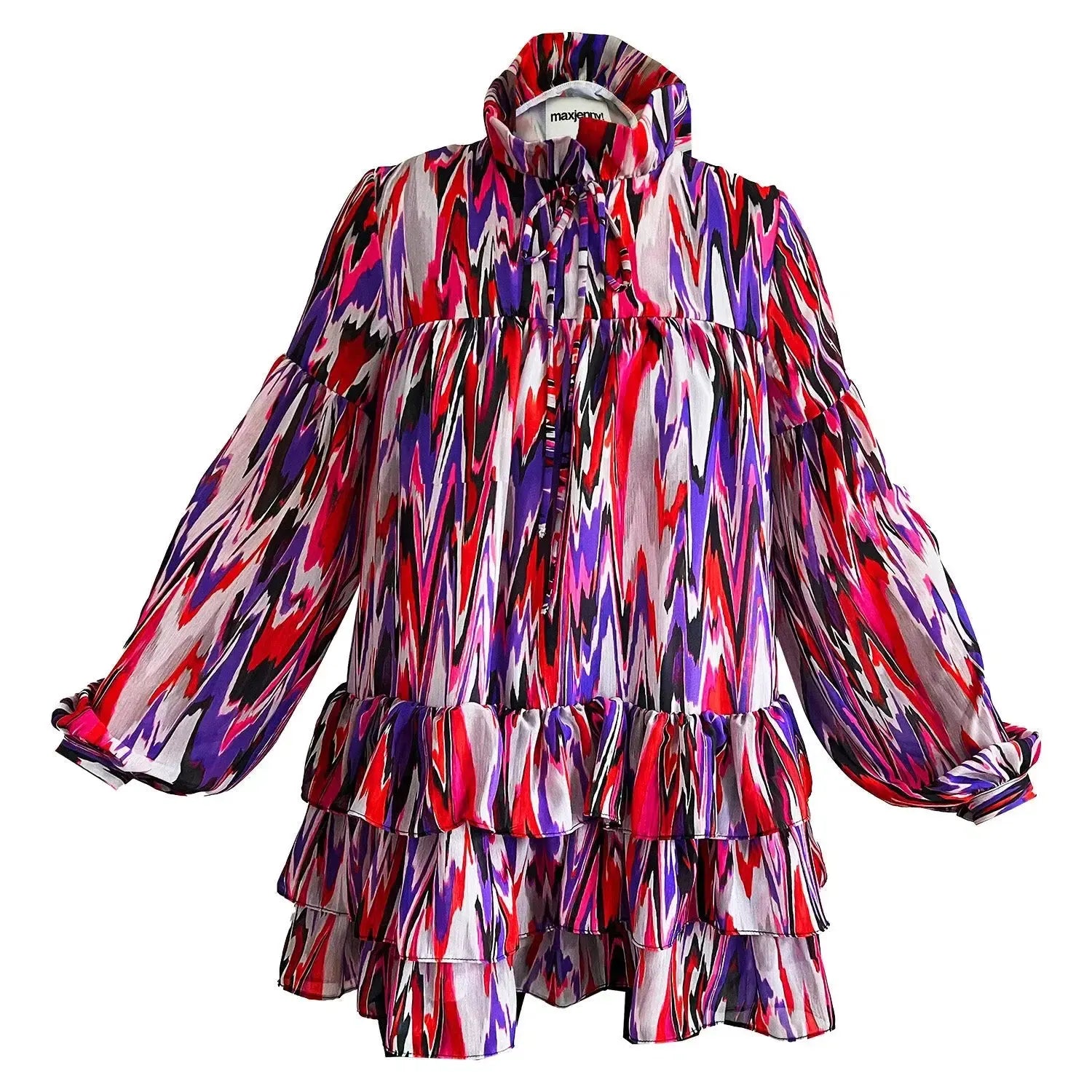 SALE Zigzag purpleisch iris mini dress printed chiffong